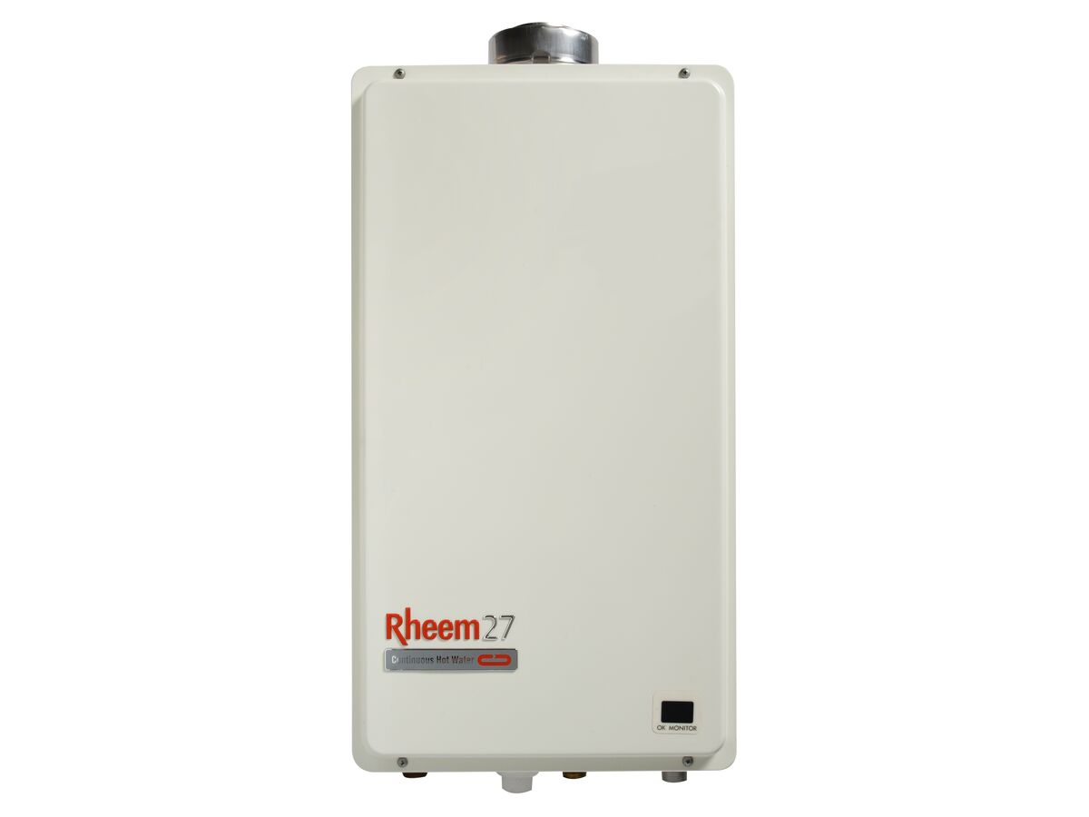 reece Rheem 6 Star 27L Indoor Gas Continuous Flow Hot Water System 60 Degrees Preset Natural Gas