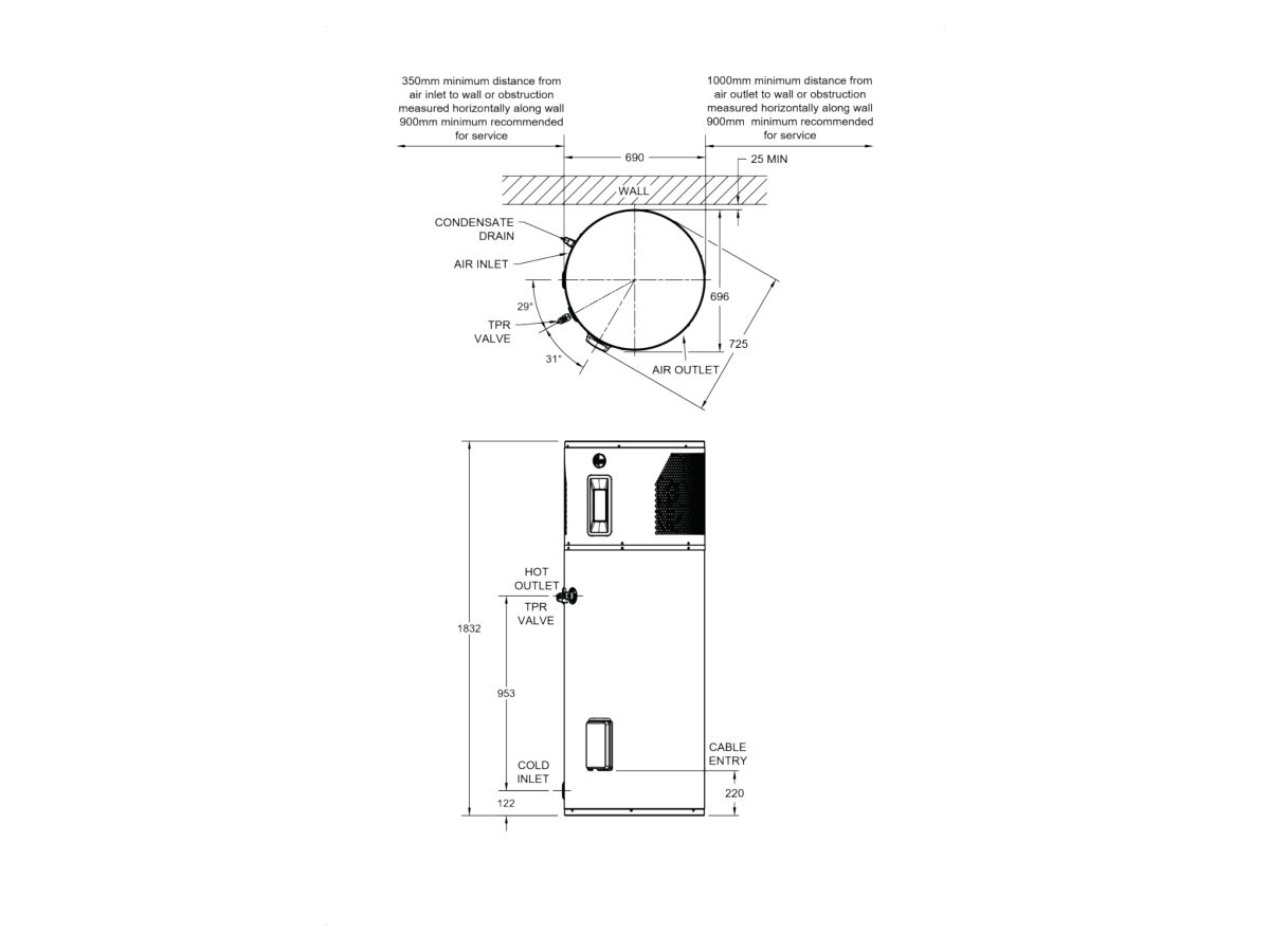 Reece Rheem AmbiPower 280e R290 Heat Pump WithHard Water Anode