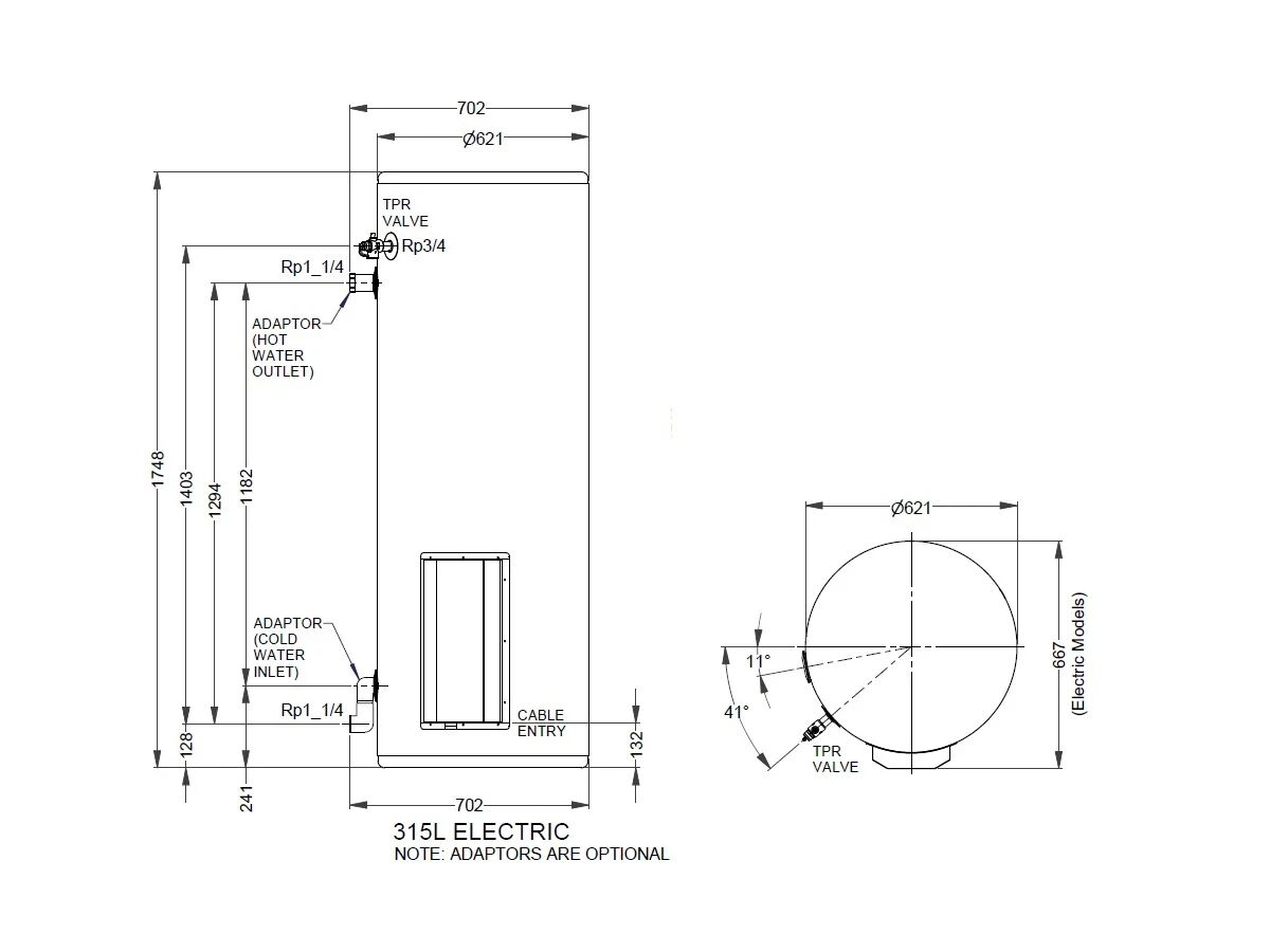 Reece Rheem Induro Heavy Duty Electric Storage Stainless Steel 315L 3x4.8kw