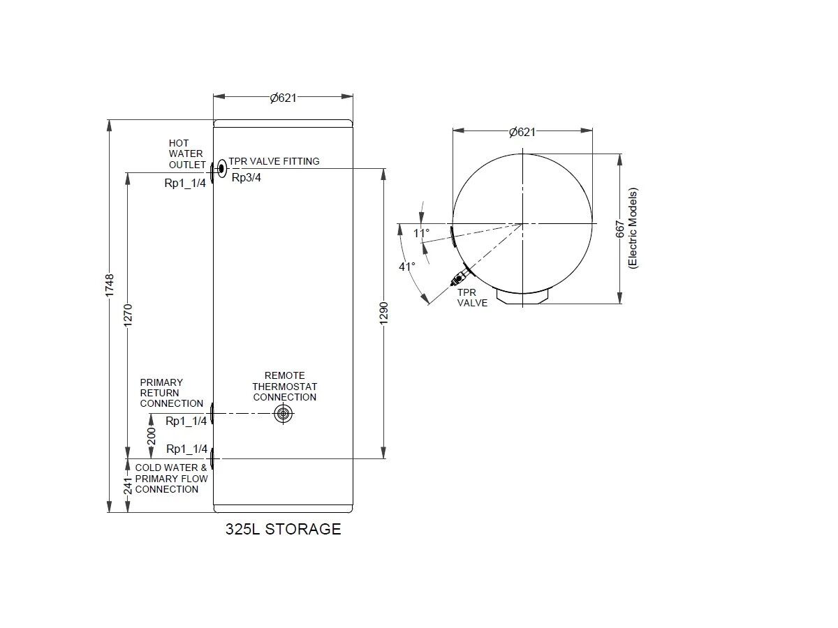 Reece Rheem Induro Heavy Duty Stainless Steel Storage Tank 325L 32mm Connections