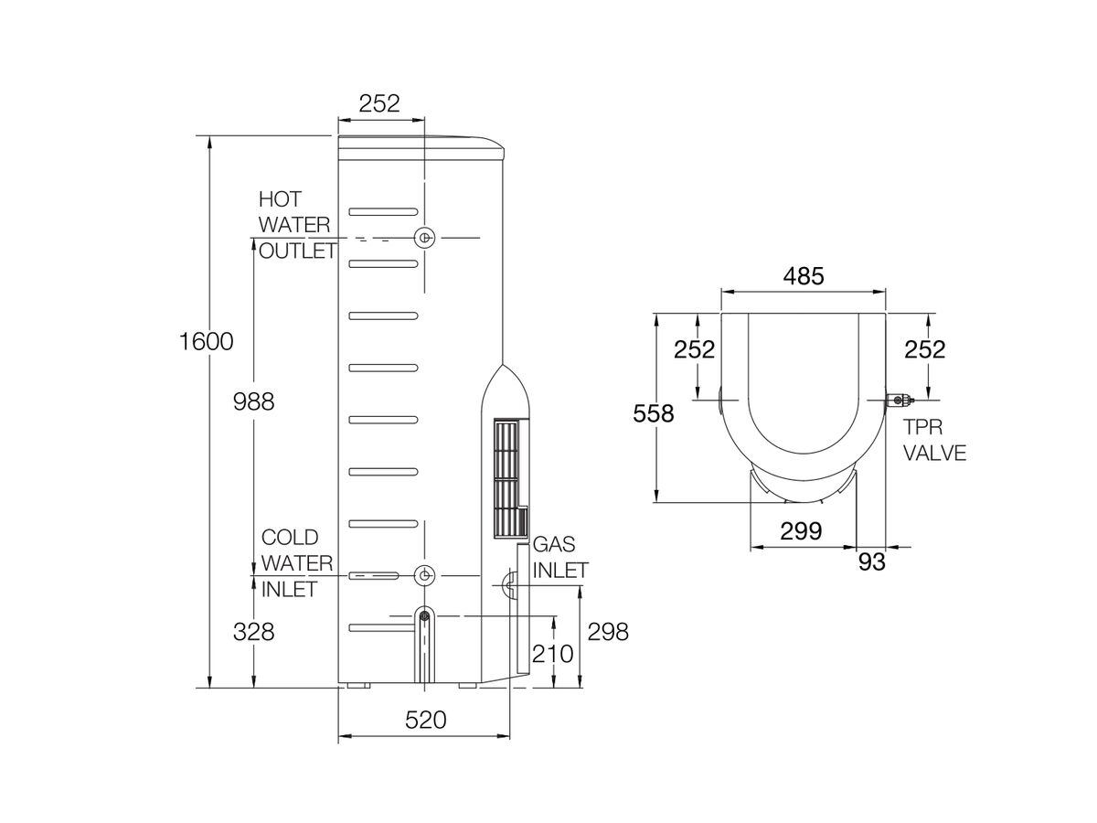 Reece Rheem Stellar 850/330 Hot Water Unit 5 Star Hard Water 130L Natural Gas