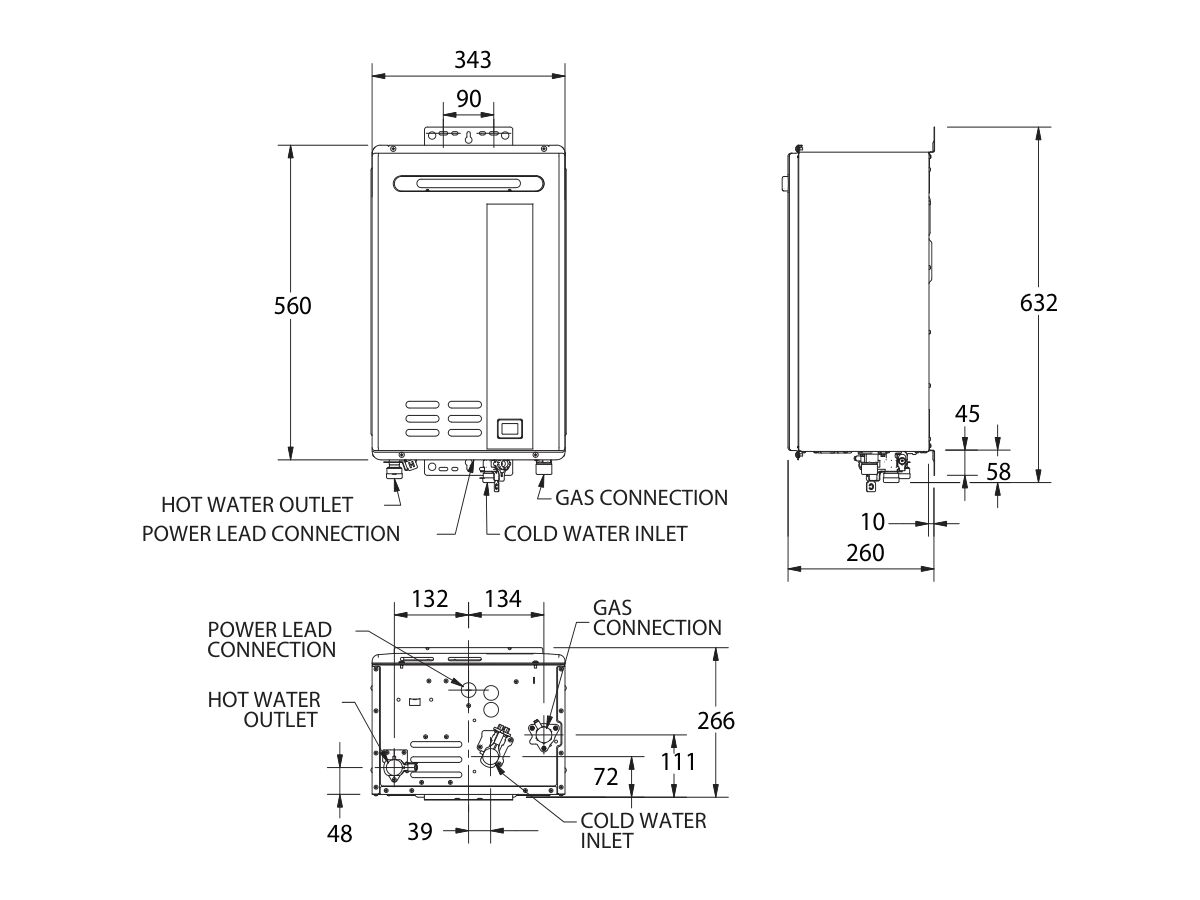 Reece Rheem Ultra 28L External Gas Continuous Flow 50 Degree C Preset Propane
