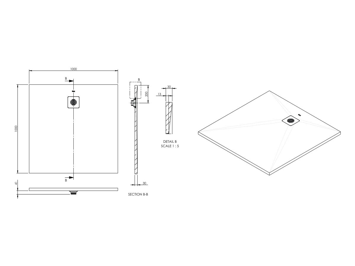 Reece Roca Cyprus Stonex Shower Floor 1000mm X 1000mm Blanco With Matching Waste