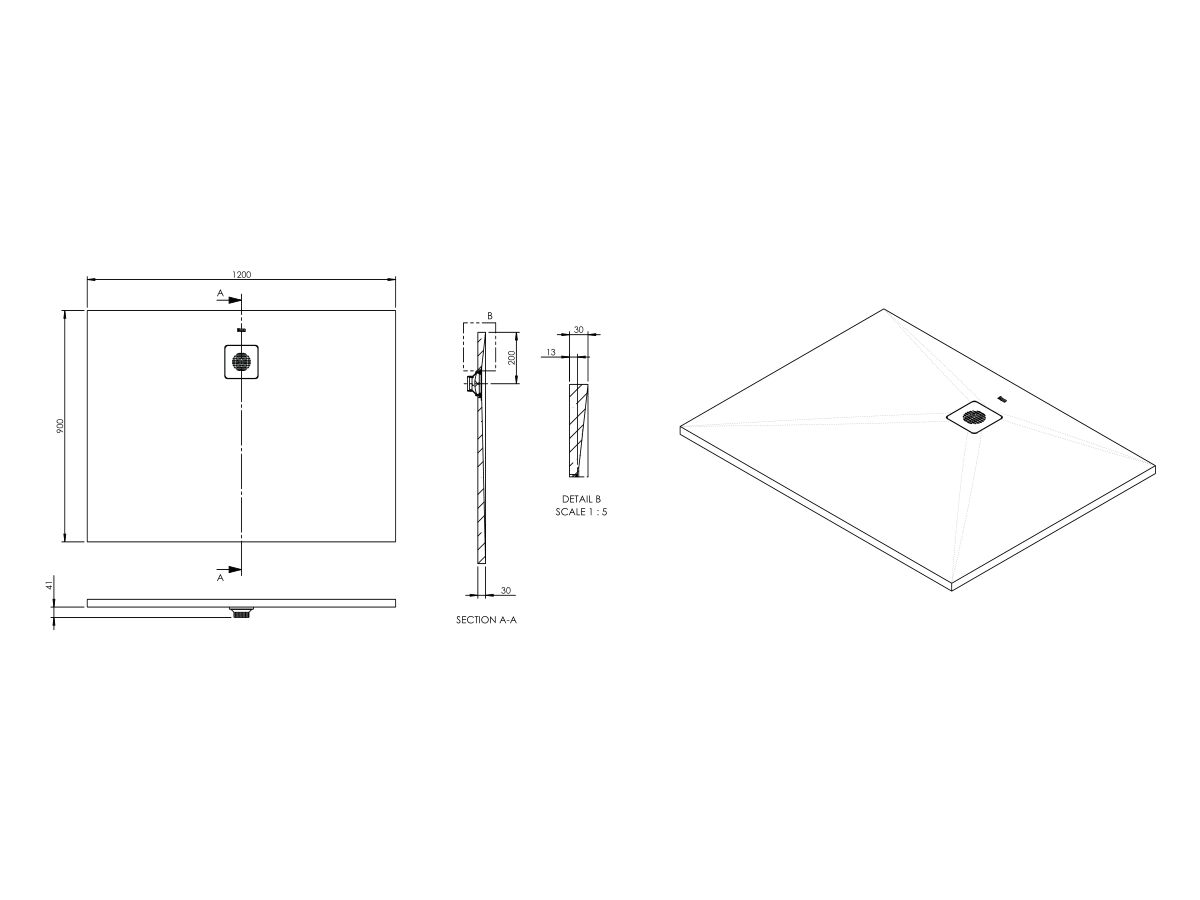 Reece Roca Cyprus Stonex Shower Floor 1200mm X 900mm Pizarra With Matching Waste