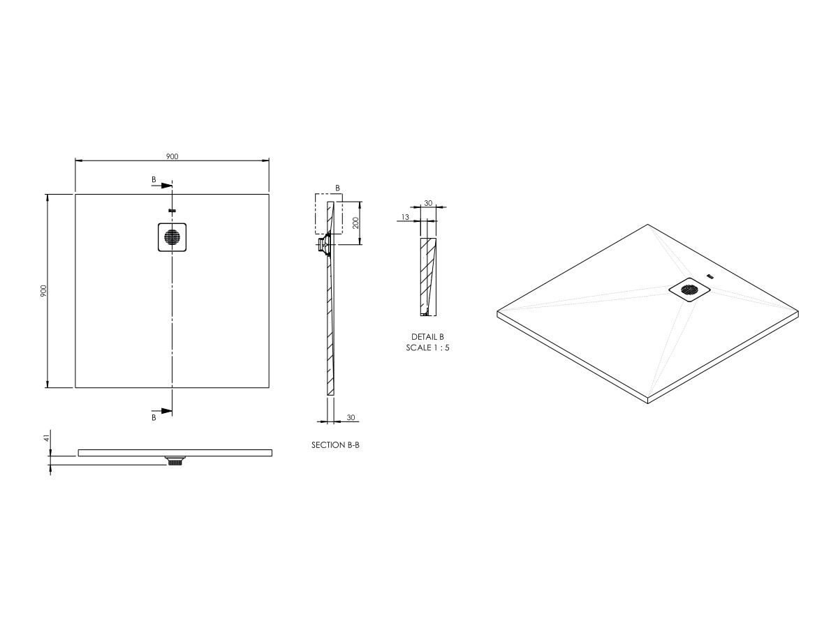 Reece Roca Cyprus Stonex Shower Floor 900mm X 900mm Blanco With Matching Waste