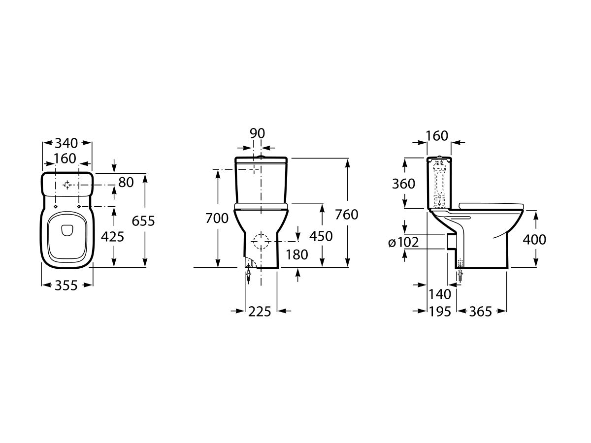 Reece Roca Debba Close Coupled Toilet Suite P Trap Back Inlet With Soft Close Quick Release MK2 Seat White Chrome (4 Star)