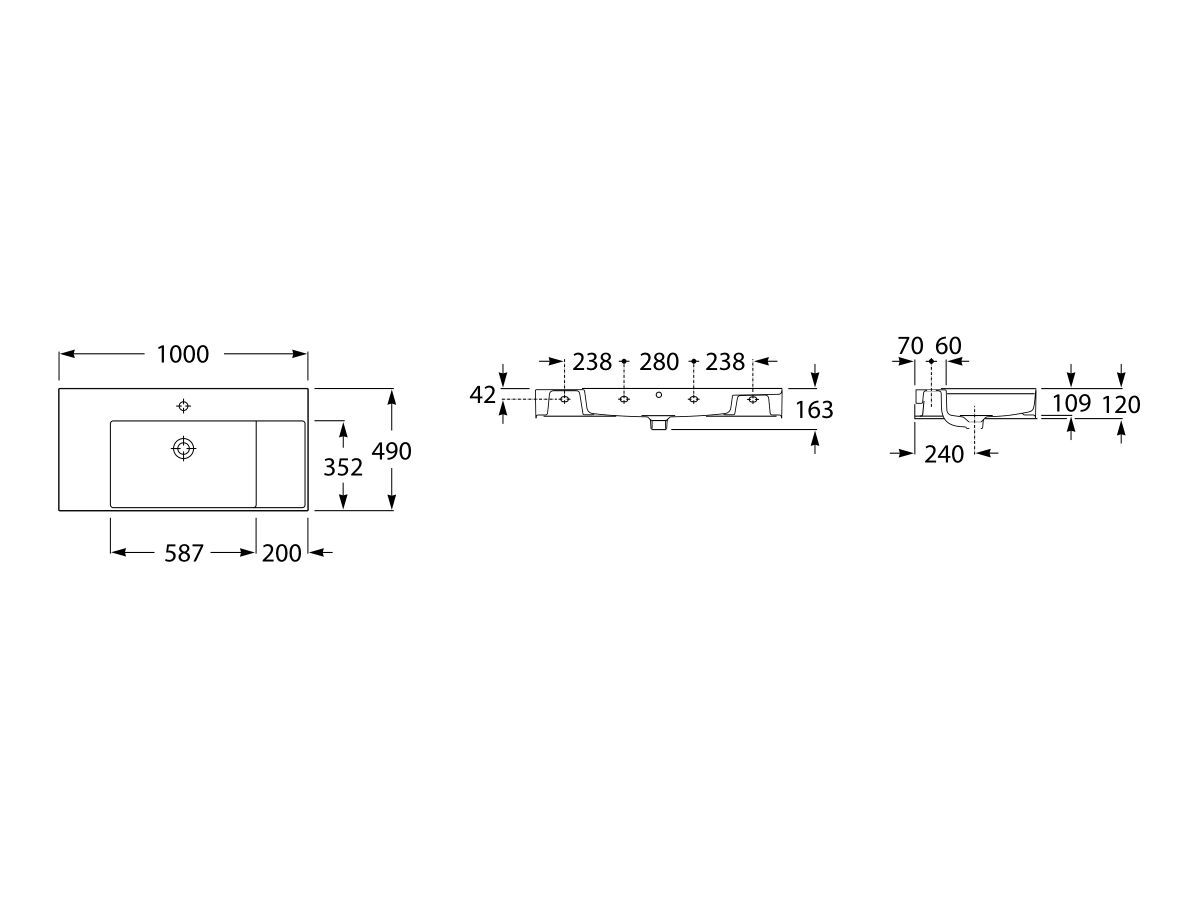 Reece Roca Inspira Wall Basin With Fixings 1000mm X 490mm White