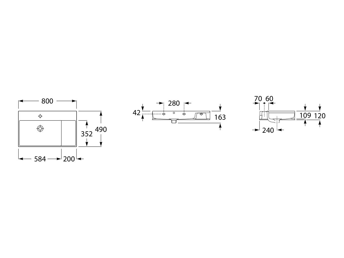 Reece Roca Inspira Wall Basin With Fixings 800mm X 490mm White