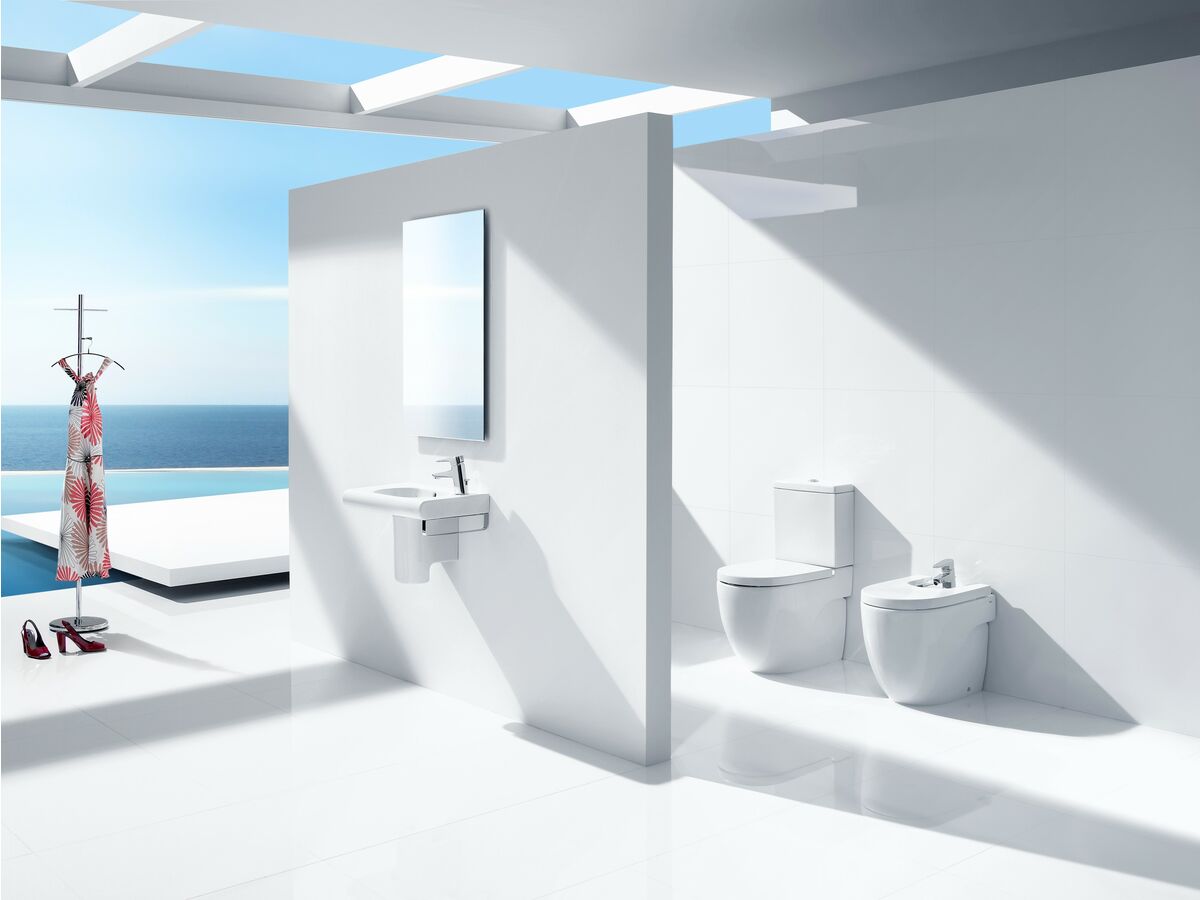 Reece Roca Meridian Rimless Close Coupled Back To Wall Back Inlet Toilet Suite Soft Close Quick Release Seat (4 Star)