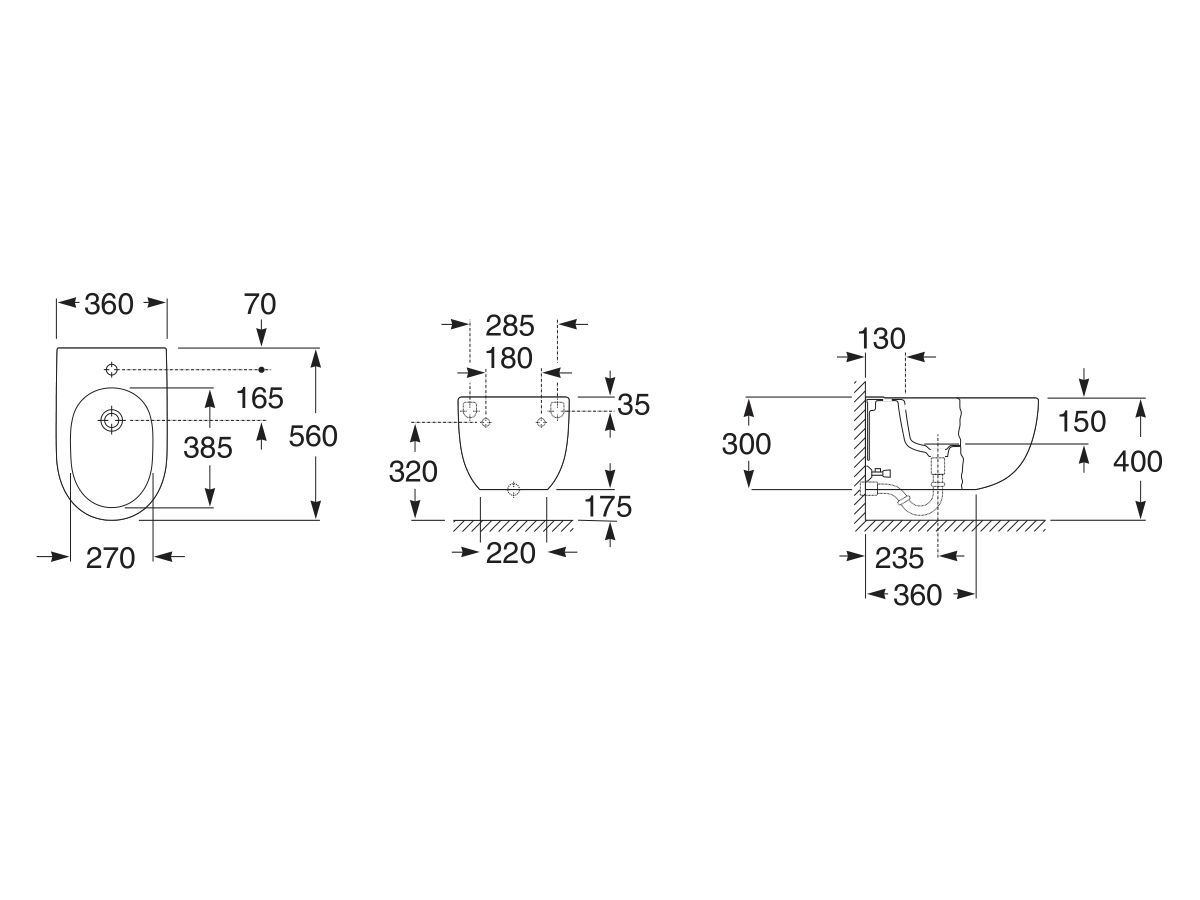 Reece Roca Meridian Wall Bidet & Cover 560mm 1 Taphole White