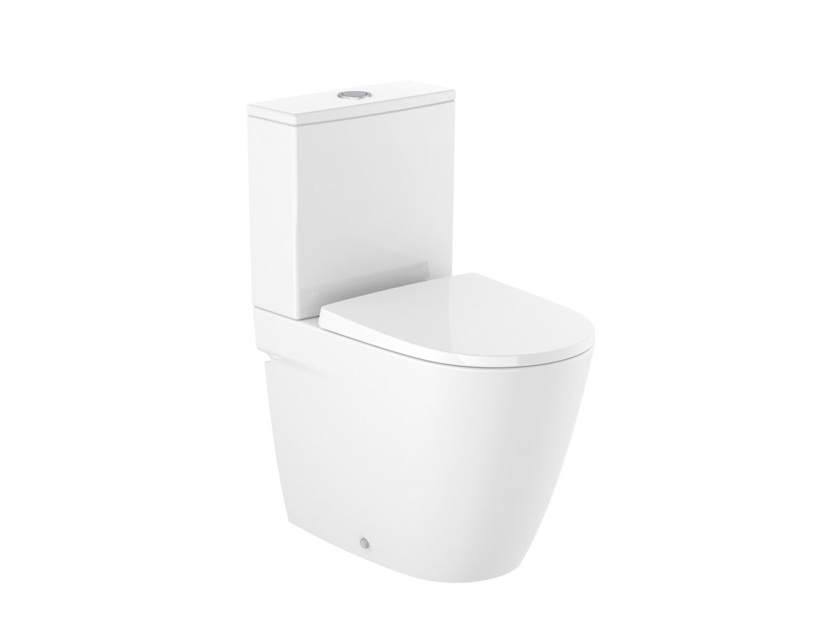 reece Roca Ona Close Coupled Back to Wall Rimless Bottom Inlet Toilet Suite with Soft Close Quick Release Toilet Seat White (4 Star)