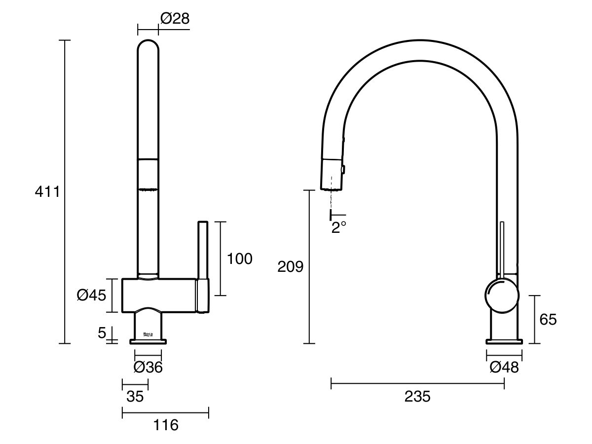 Reece Roca Ona Gooseneck Pull Out Sink Mixer Tap 2 Function Brushed Brass (5 Star) Lead Free