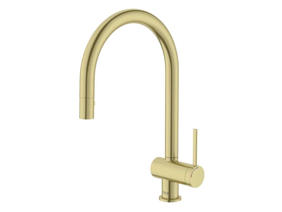 reece Roca Ona Gooseneck Pull Out Sink Mixer Tap 2 Function Brushed Brass (5 Star) Lead Free