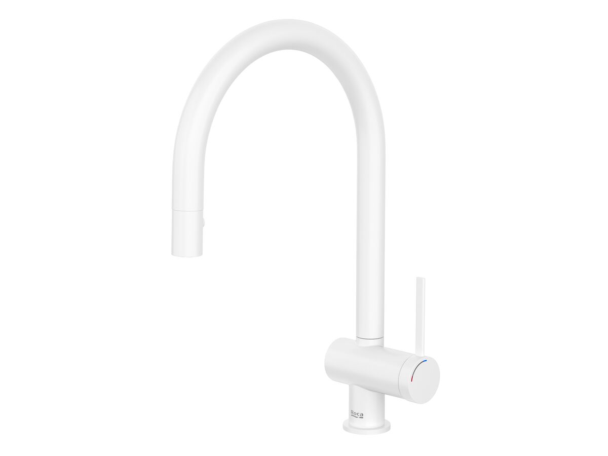 reece Roca Ona Gooseneck Pull Out Sink Mixer Tap 2 Function Matte White (5 Star) Lead Free