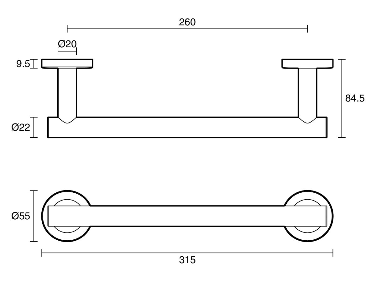 Reece Roca Ona Single Towel Rail 300mm Brushed Nickel