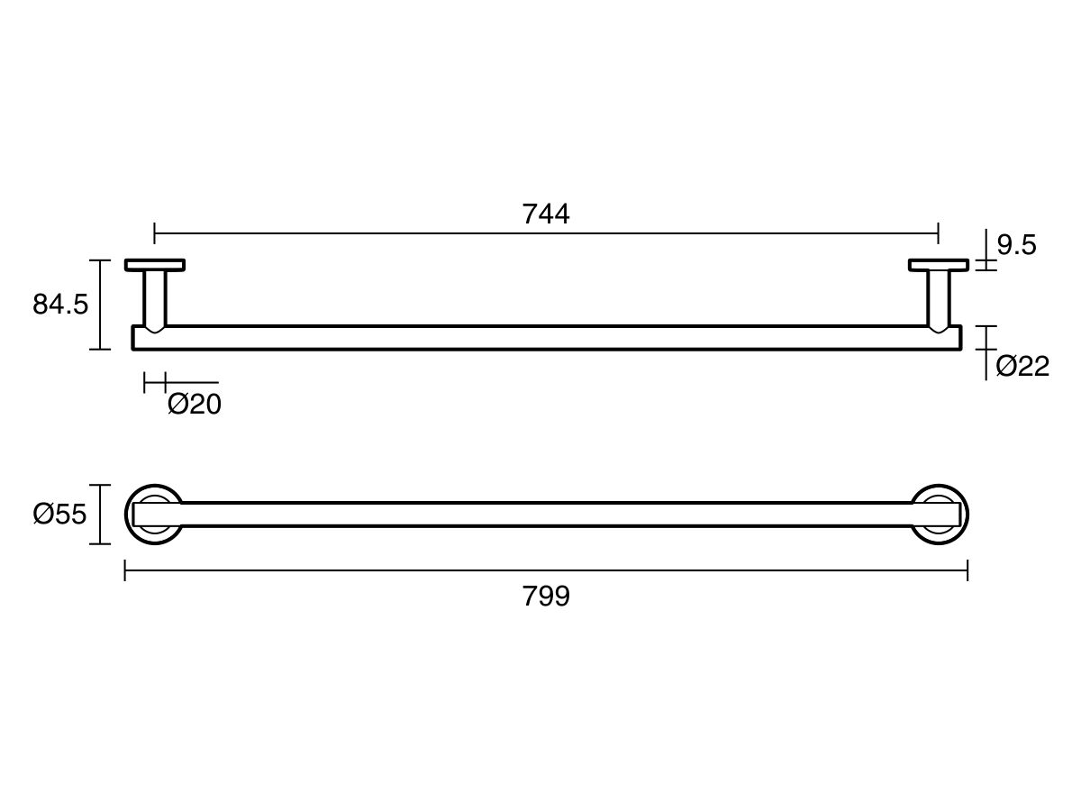 Reece Roca Ona Single Towel Rail 800mm Brushed Nickel
