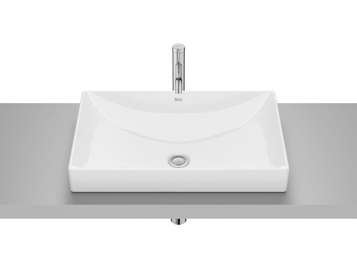 reece Roca Ona Square Semi Inset Basin 600mm x 400mm No Taphole with Overflow White