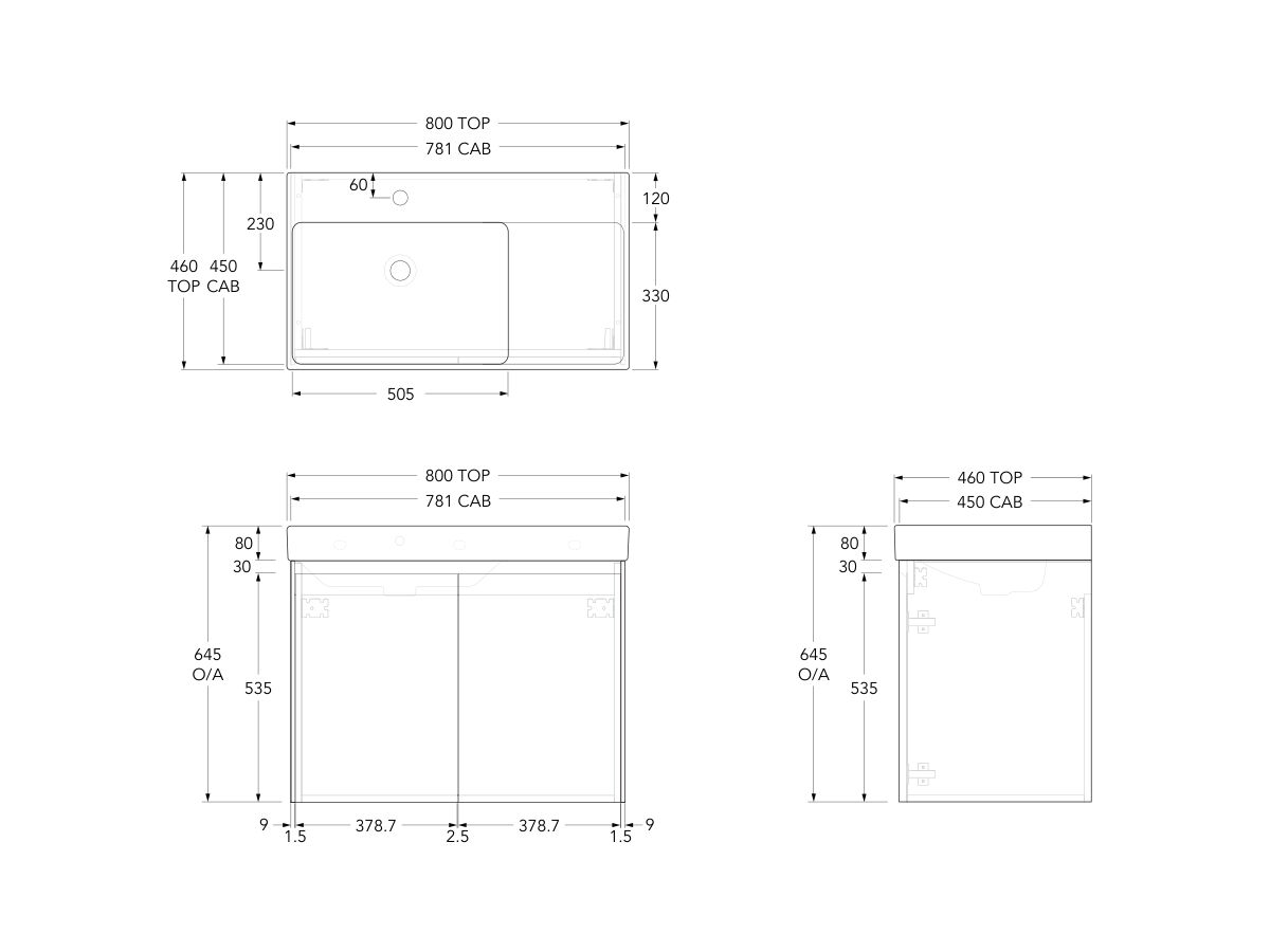 Reece Roca Ona Vanity All Door Left Hand Bowl 800mm Matte Grey