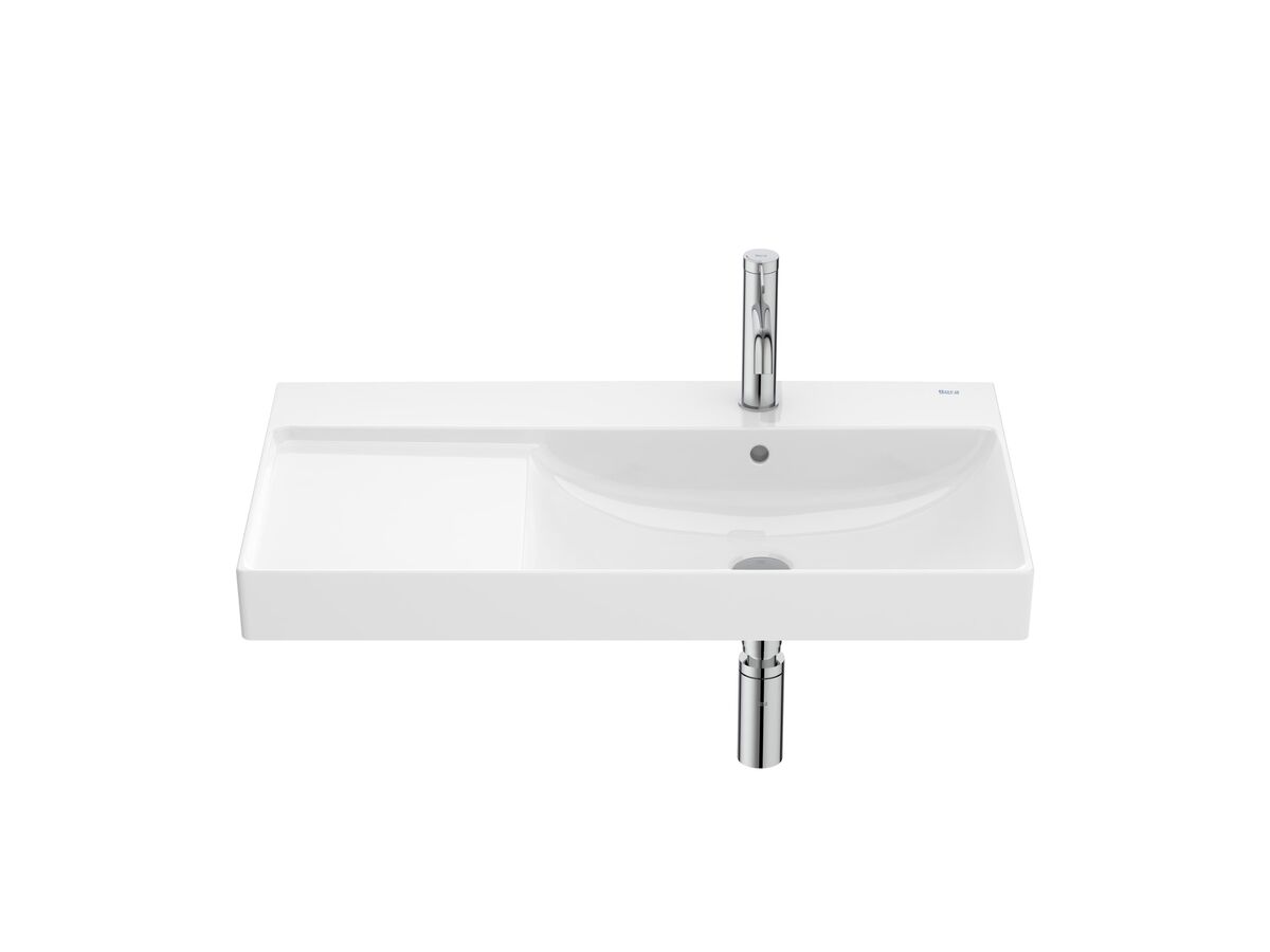 reece Roca Ona Wall Basin with Fixings 800mm x 460mm 1 Taphole Right Hand Bowl Overflow White