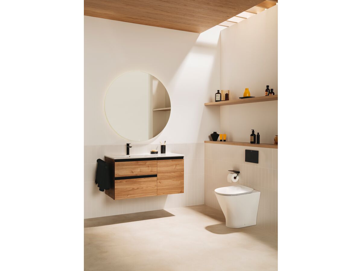 Reece Roca The Gap Round Close Coupled Back To Wall Rimless Overheight Bottom Inlet Toilet Suite With Soft Close Quick Release Thin Seat White (4 Star)