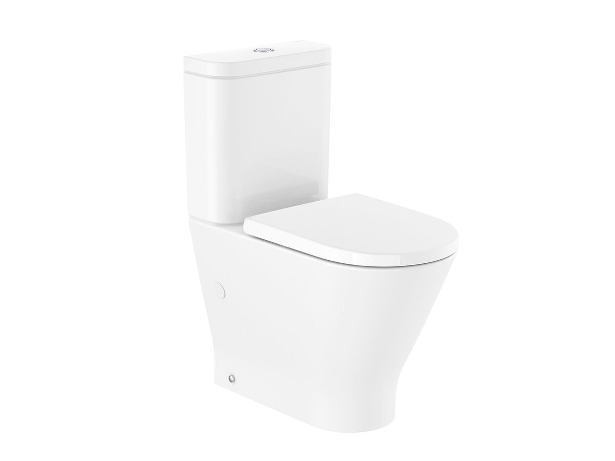 reece Roca The Gap Round Close Coupled Back to Wall Rimless Overheight Bottom Inlet Toilet Suite with Soft Close Quick Release Thick Seat White (4 Star)