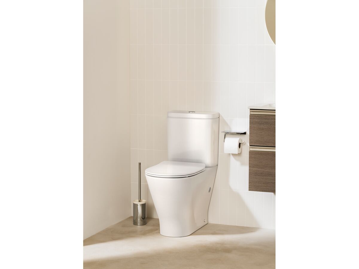 Reece Roca The Gap Round Close Coupled Back To Wall Rimless Overheight Bottom Inlet Toilet Suite With Soft Close Quick Release Thin Seat White (4 Star)
