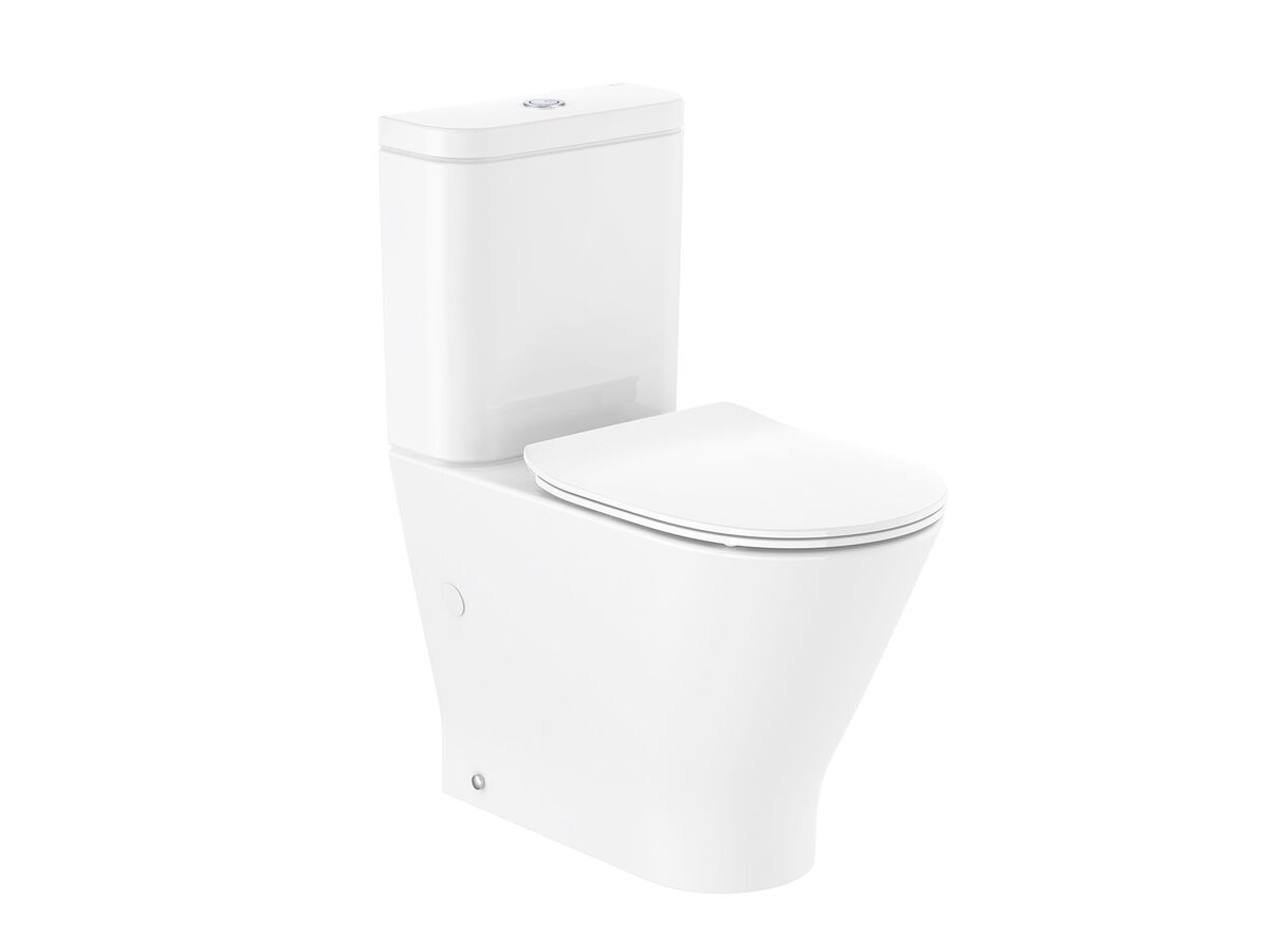 reece Roca The Gap Round Close Coupled Back to Wall Rimless Overheight Back Inlet Toilet Suite with Soft Close Quick Release Thin Seat White (4 Star)