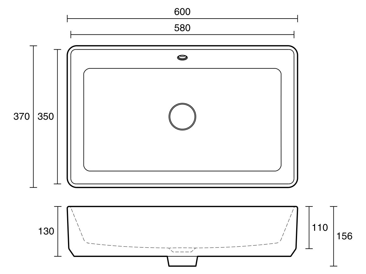 Reece Roca The Gap Square Above Counter Basin 600mm X 370mm With Overflow White
