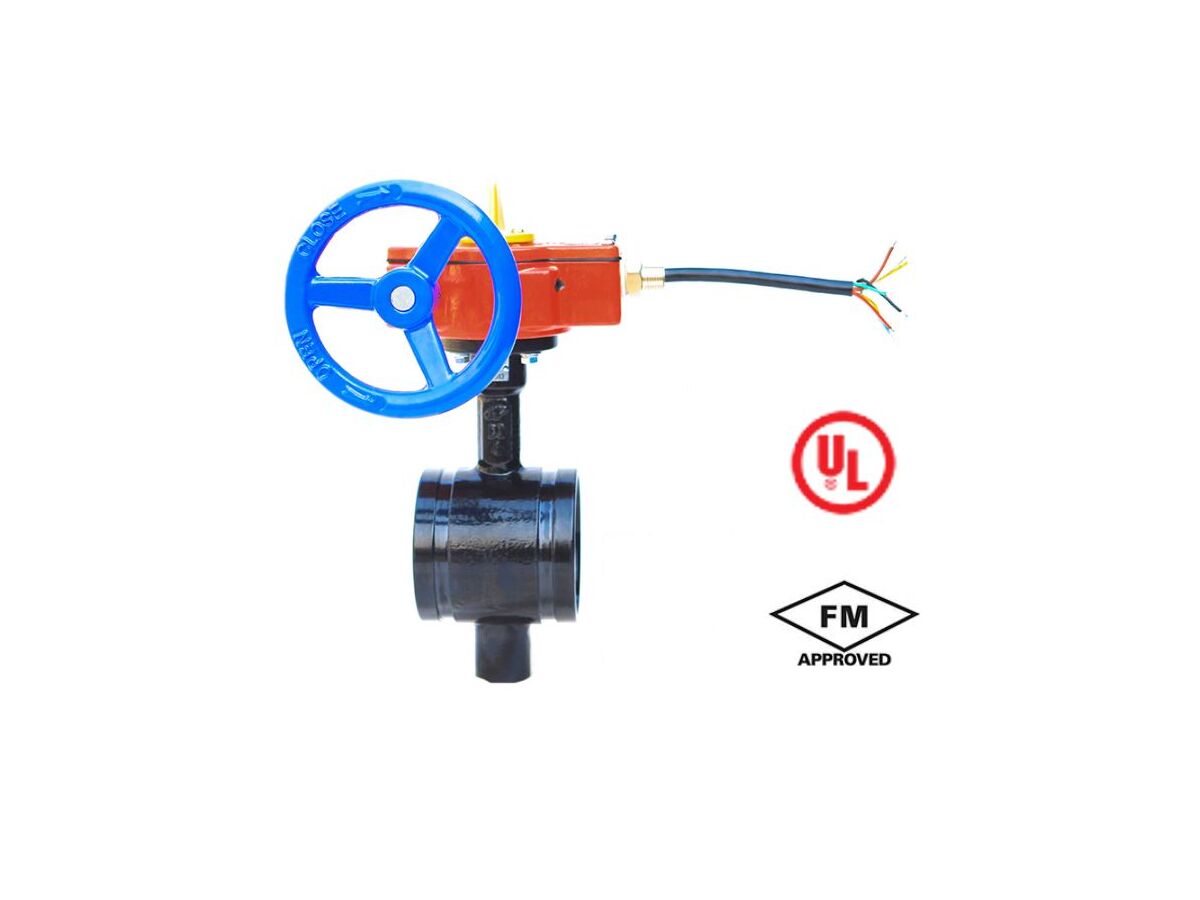 reece Roll Grooved Butterfly Valve with Monitored Gear Operator UL FM 300PSI 100mm (114OD)