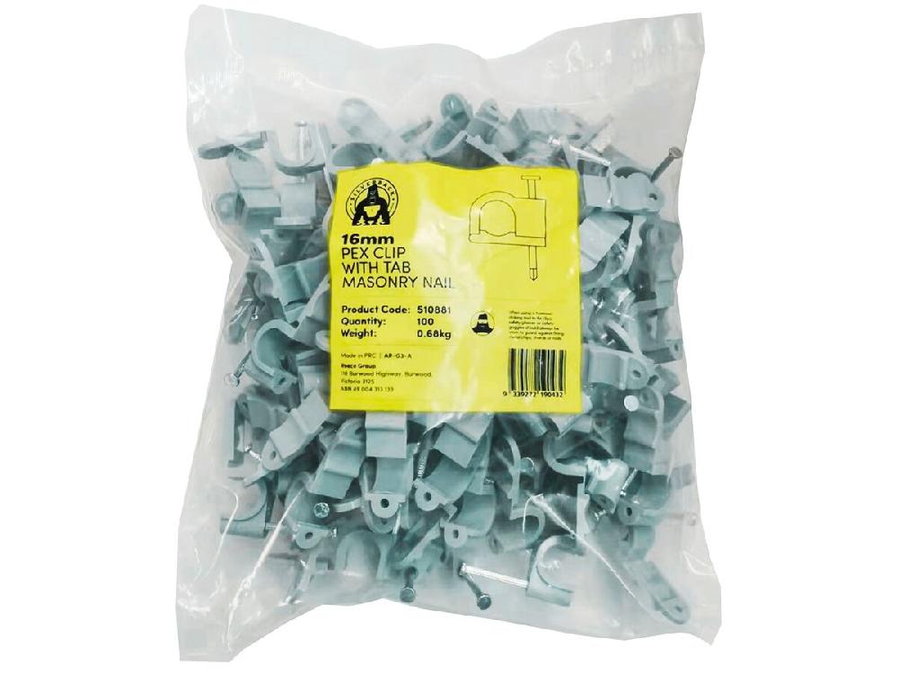 Reece Silverback Pex Clip With Tab 16mm Masonry Nail (100)