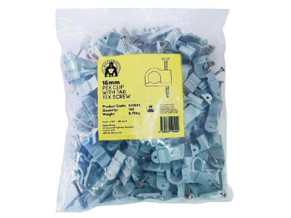Reece Silverback Pex Clip With Tab 16mm Tek Screw (100)