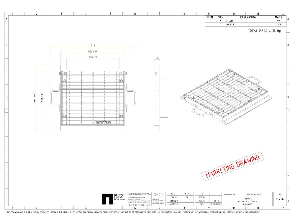 Reece Steel Grate & Frame Galvanized 450mm X 450mm "D" Cast-In