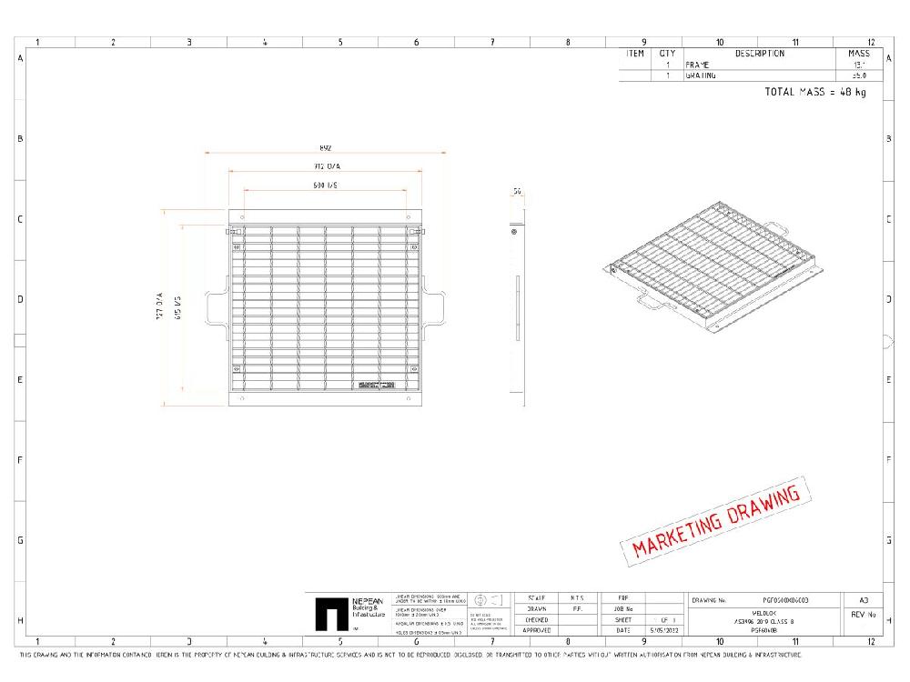 Reece Steel Grate & Frame Galvanized 600mm X 600mm "B" Cast-In