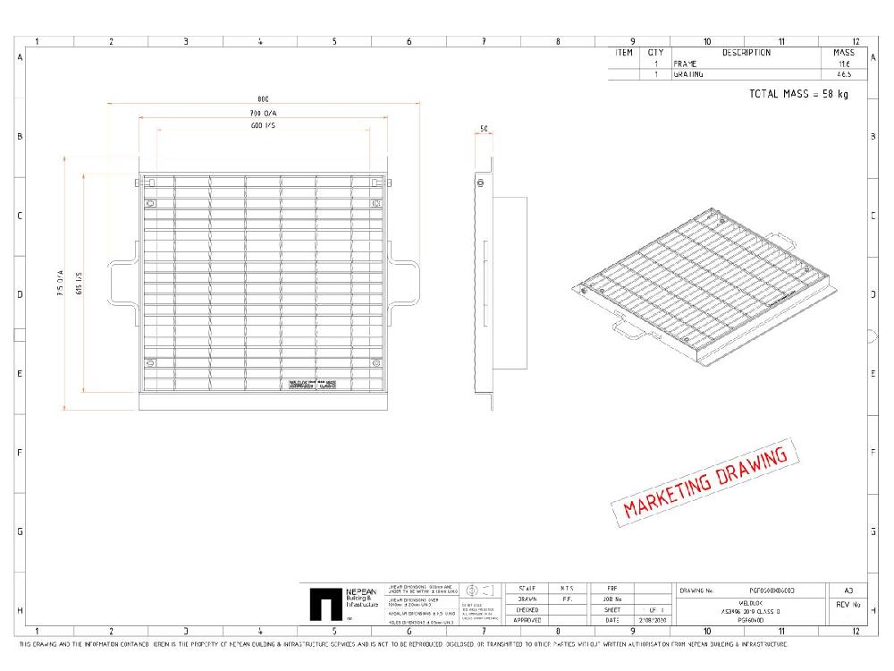 Reece Steel Grate & Frame Galvanized 600mm X 600mm "D" Cast-In