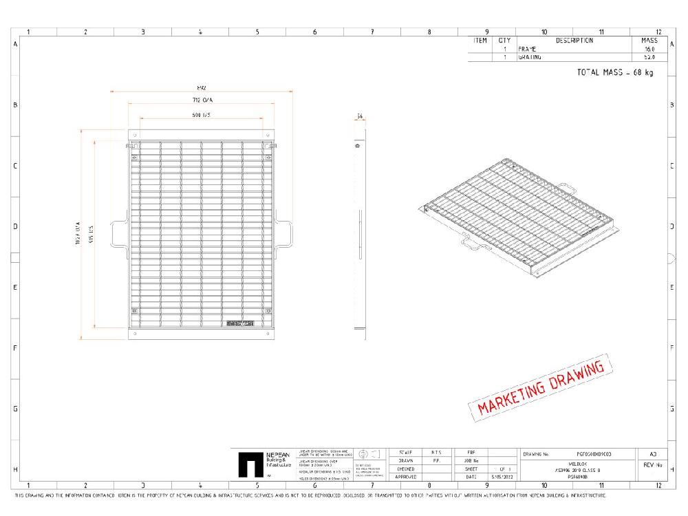 Reece Steel Grate & Frame Galvanized 600mm X 900mm "B" Cast-In