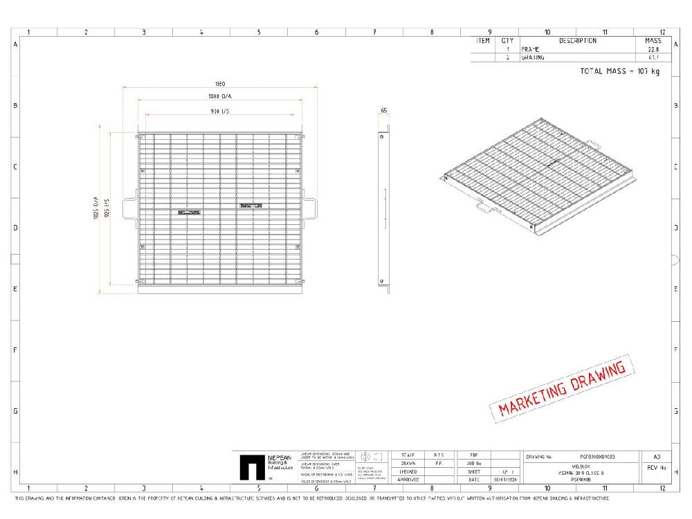 Reece Steel Grate & Frame Galvanized 900mm X 900mm "B" Cast-In