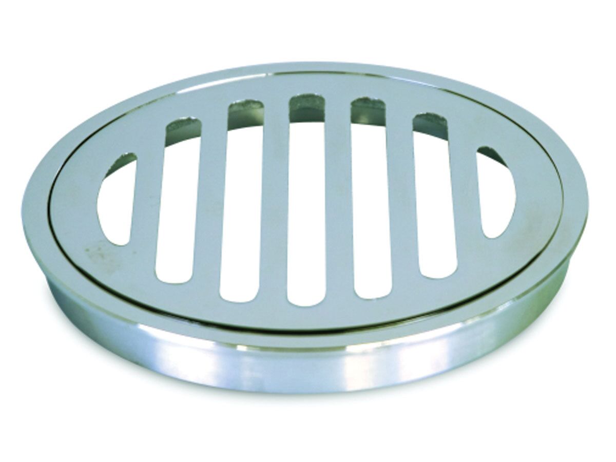 reece Stubby Floor Grate Brass Round Slotted Chrome 100mm