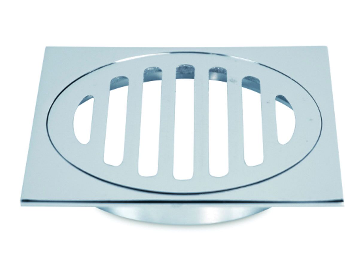 reece Stubby Floor Grate Brass Square Slotted Chrome 100mm