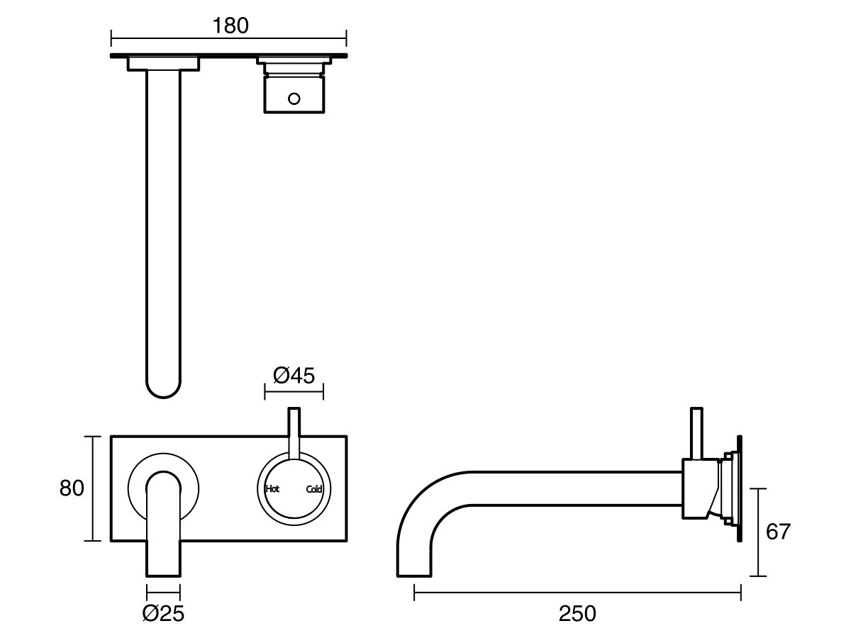 Reece Sussex Scala 25mm Curved Bath Mixer Tap Outlet System Right Hand 250mm Outlet Chrome