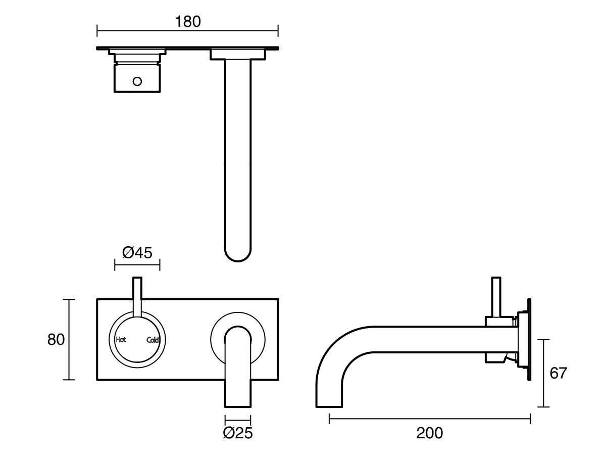 Reece Sussex Scala 25mm Curved Bath Mixer Tap Outlet System Left Hand 200mm Outlet Chrome