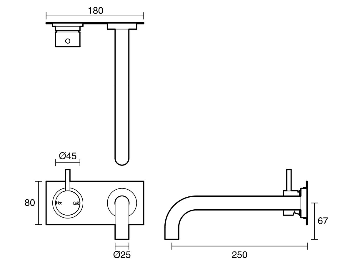 Reece Sussex Scala 25mm Curved Bath Mixer Tap Outlet System Left Hand 250mm Outlet Chrome