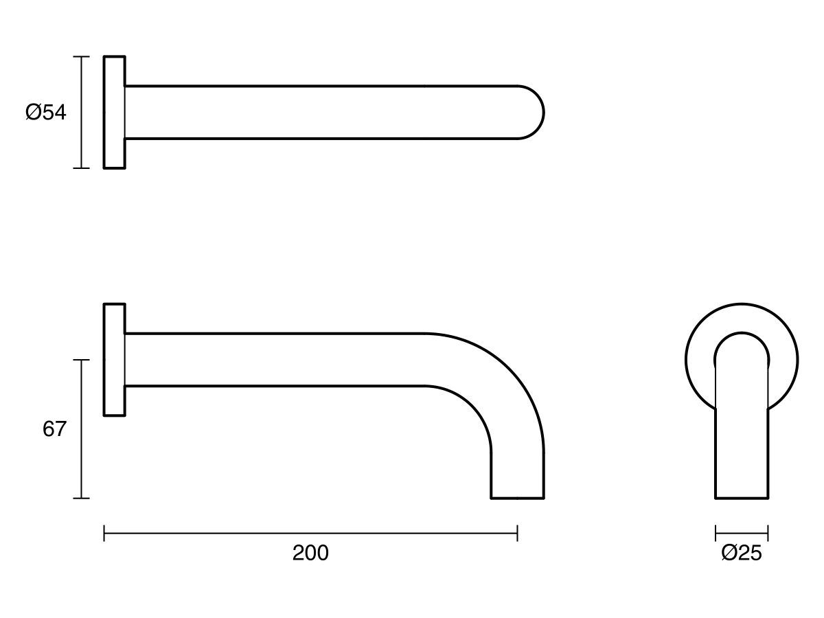 Reece Sussex Scala 25mm Curved Bath Outlet 200mm LUX PVD Brushed Platinum Gold