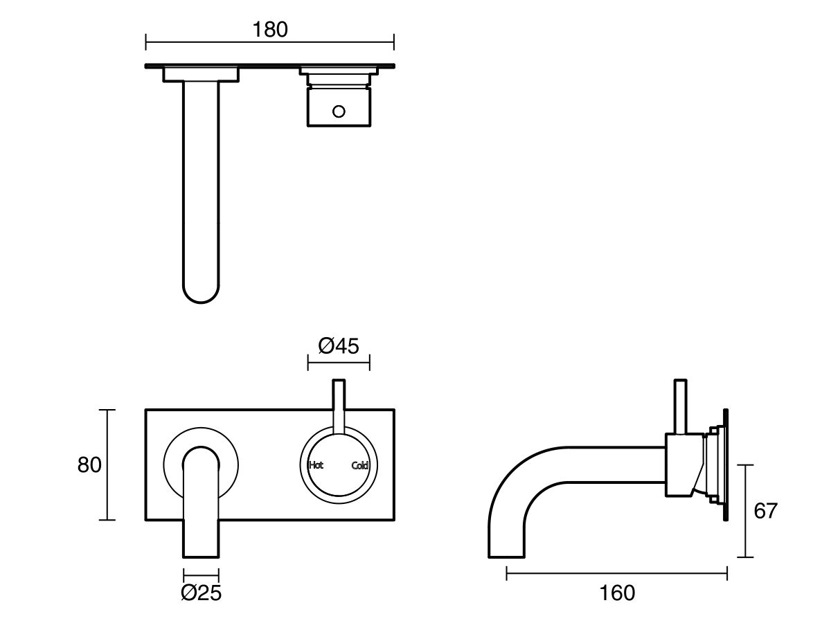 Reece Sussex Scala 25mm Curved Wall Basin Mixer Tap System Right Hand Mixer Tap 160mm Outlet Chrome (6 Star)