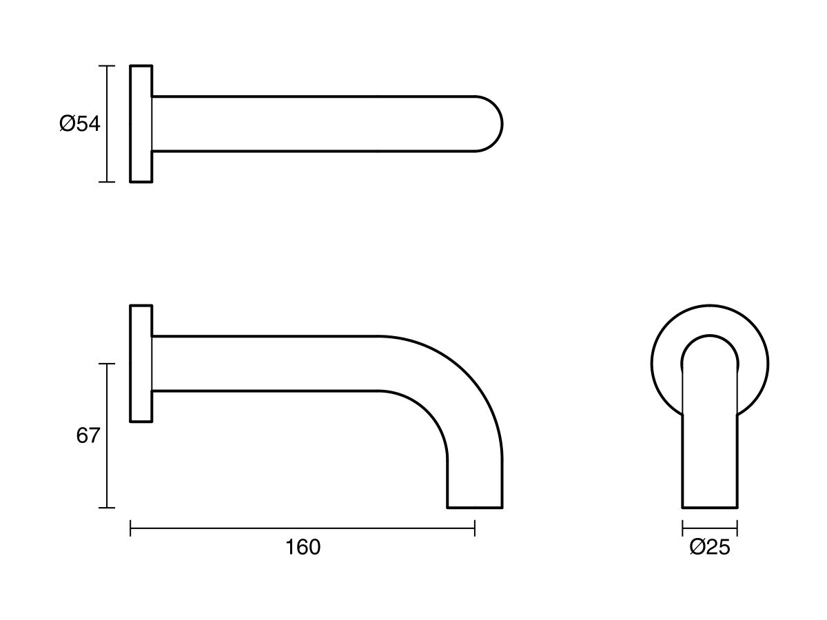Reece Sussex Scala 25mm Wall Outlet Curved 160mm LUX PVD Matte Opium Black (6 Star)