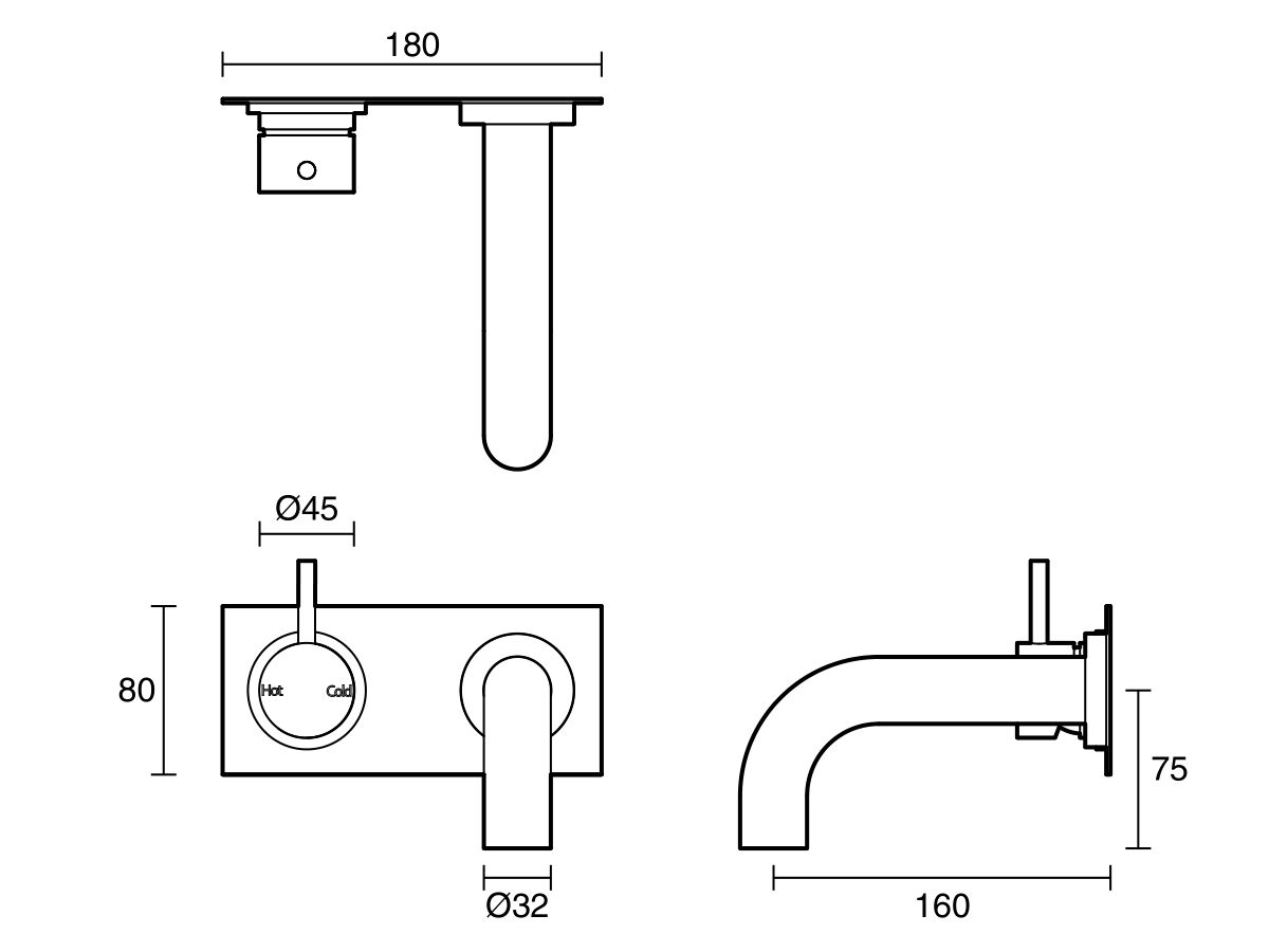 Reece Sussex Scala 32mm Curved Bath Mixer Tap Outlet System Left Hand 160mm Outlet Chrome