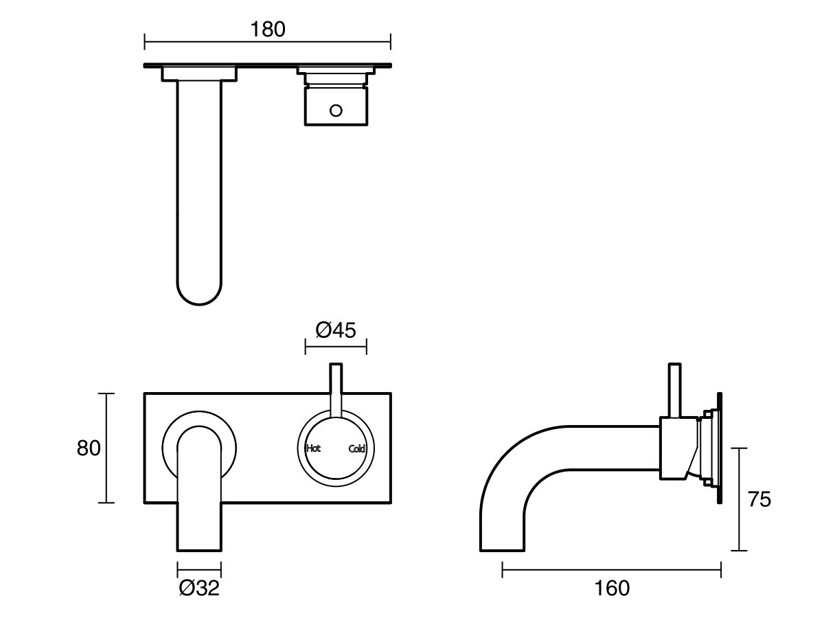 Reece Sussex Scala 32mm Curved Bath Mixer Tap Outlet System Right Hand 160mm Outlet LUX PVD Brushed Platinum Gold