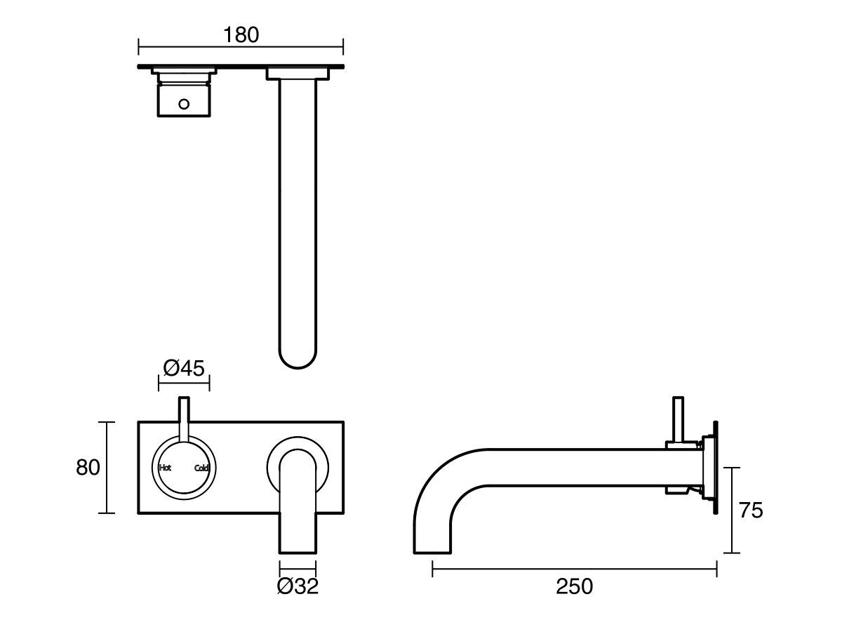 Reece Sussex Scala 32mm Curved Bath Mixer Tap Outlet System Left Hand 250mm Outlet Chrome