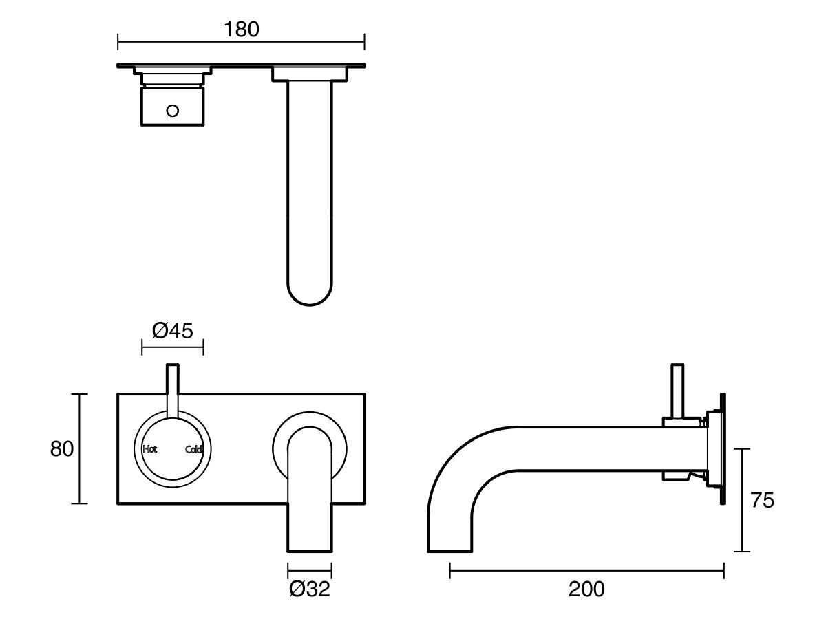 Reece Sussex Scala 32mm Curved Wall Basin Mixer Tap System Left Hand Mixer Tap 200mm Outlet Chrome (6 Star)