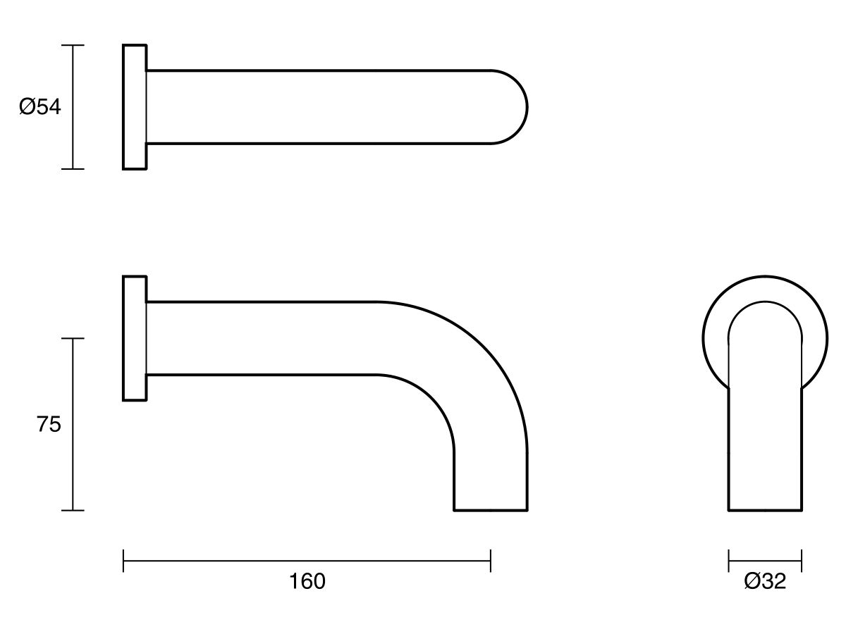 Reece Sussex Scala 32mm Curved Wall Bath Outlet 160mm Satin Chrome