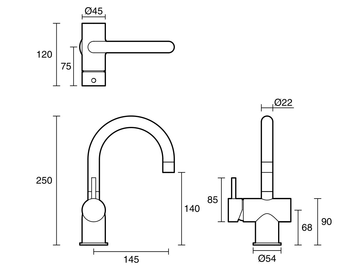 Reece Sussex Scala Basin / Sink Mixer Tap Small Curved Left Hand Chrome (4 Star)